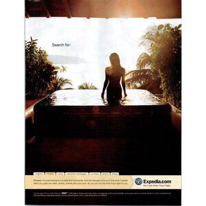 2003 Expedia Online Travel Agency Vintage Print Ad Woman in Hot Tub Wall Art